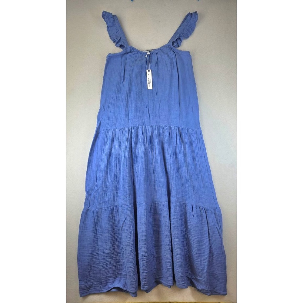 Steve Madden Ella Flutter Sleeve Maxi Dress Aurora Blue Cotton Gauze BM18814R S
